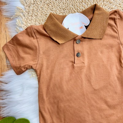 Conj. Camiseta Gola Polo e Bermuda em Linho - Ferrugem